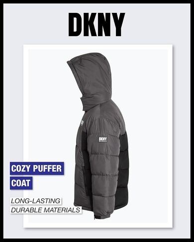 معطف شتوي ثقيل الوزن للأولاد من DKNY - سترة تزلج مبطنة بالصوف معزولة مقاومة للماء مع قبعة in Kuwait
