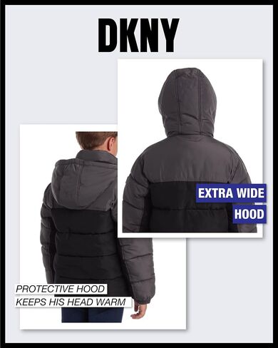 معطف شتوي ثقيل الوزن للأولاد من DKNY - سترة تزلج مبطنة بالصوف معزولة مقاومة للماء مع قبعة in Kuwait
