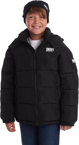 معطف شتوي ثقيل الوزن للأولاد من DKNY - سترة تزلج مبطنة بالصوف معزولة مقاومة للماء مع قبعة in Kuwait
