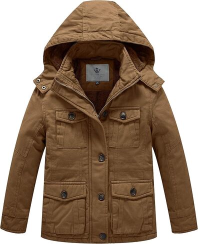 WenVen Boy's & Girl's Winter Warm Sherpa Lined Parka Coat with Removable Hood in Kuwait