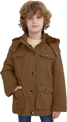 WenVen Boy's & Girl's Winter Warm Sherpa Lined Parka Coat with Removable Hood in Kuwait