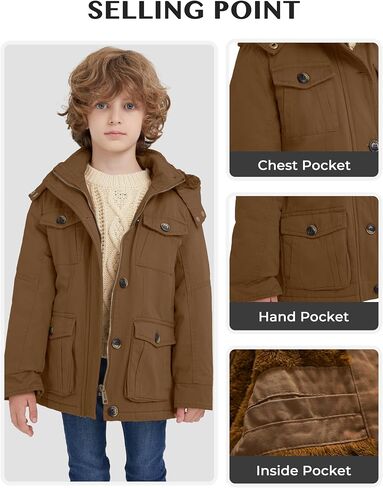 WenVen Boy's & Girl's Winter Warm Sherpa Lined Parka Coat with Removable Hood in Kuwait