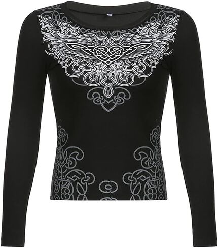 Woxlica Y2K Shirts Long Sleeve V Neck Grunge Aesthetic T Shirt for Women in Kuwait