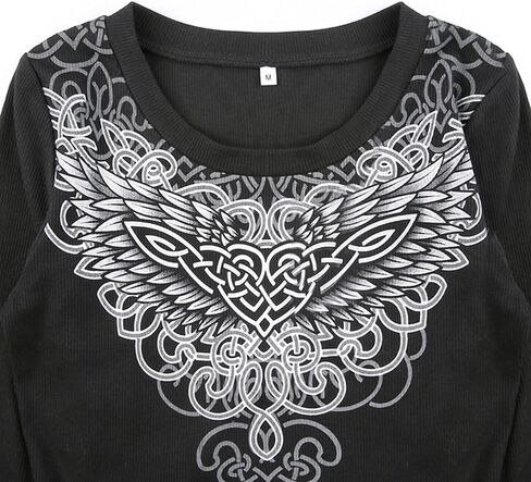 Woxlica Y2K Shirts Long Sleeve V Neck Grunge Aesthetic T Shirt for Women in Kuwait