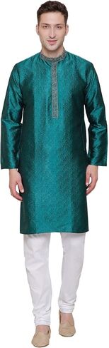Maple Clothing Men's Kurta Pajama Jacquard Silk India Wedding Party Wear Apparel in Kuwait