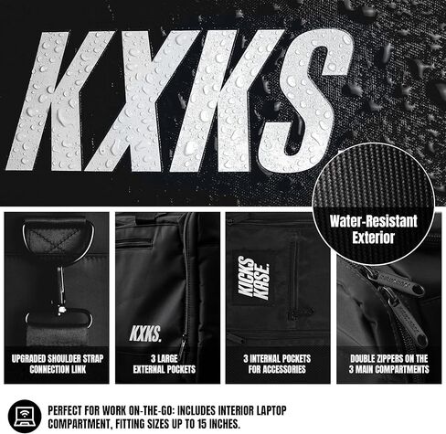 KXKS. (Kicks Kase) حقيبة رياضية مموهة فاخرة وحقيبة سفر من القماش الخشن - 3 فواصل مقصورة قابلة للتعديل - للأحذية والملابس وصالة الألعاب الرياضية (أسود مموه/أخضر حمضي) in Kuwait
