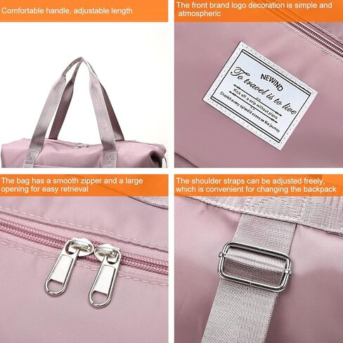 حقيبة سفر من القماش الخشن خفيفة الوزن وقابلة للتوسيع بحزام كتف مزدوج وسعة، حقيبة رياضية للجيم، حقيبة كتف طوال الليل مع جيب مبلل للنساء (أسود) in Kuwait