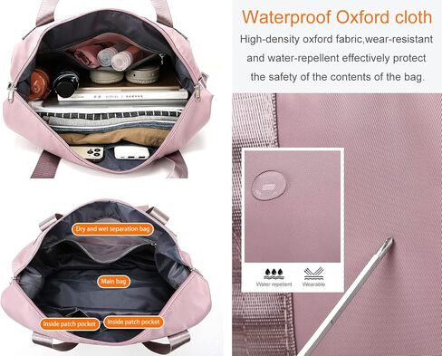 حقيبة سفر من القماش الخشن خفيفة الوزن وقابلة للتوسيع بحزام كتف مزدوج وسعة، حقيبة رياضية للجيم، حقيبة كتف طوال الليل مع جيب مبلل للنساء (أسود) in Kuwait