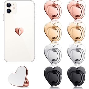 8 Pcs Cell Phone Finger Ring Adhesive Metal Phone Finger Grip Loop Stand Heart Grip Holder Phone Charm Hook for DIY Hanging Supplies (Gold, Silver)