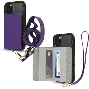 Cell Phone and Credit Card Holder with Crossbody and Wrist Straps, Stick-On Wallet w/RFID Protection Multiple Card Slots Transparent ID Pocket