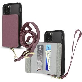 Cell Phone and Credit Card Holder with Crossbody and Wrist Straps, Stick-On Wallet w/RFID Protection Multiple Card Slots Transparent ID Pocket