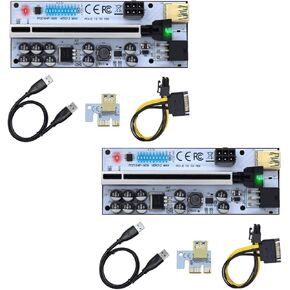 بطاقة محول Pcie Riser، بطاقة تعدين 1X إلى 16X لأجهزة Bitcoin Litecoin ETH مع كابل طاقة Sata 6Pin، Ver012 GPU Pcie 3.0 Riser USB Cable Express Kits-2Pack in Kuwait