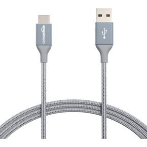 Amazon Basics Nylon Braided USB-C to USB-A 2.0 Fast Charging Cable, 480Mbps Speed, USB-IF Certified, Charge and Sync, for Apple iPhone 16/15, iPad, Samsung Galaxy, Tablets, Laptops, 3 foot, Dark Grey in Kuwait