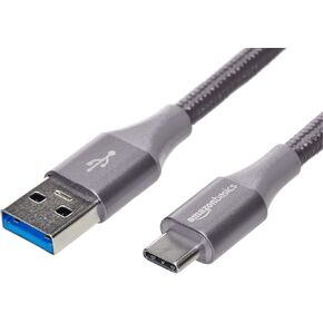 كابل شاحن سريع Amazon Basics USB-C إلى USB-A 2.0، سلك مجدول من النايلون، سرعة 480 ميجا بت في الثانية، معتمد من USB-IF، لهاتف Apple iPhone 15، iPad، Samsung Galaxy، الأجهزة اللوحية، أجهزة الكمبيوتر المحمولة، 6 أقدام، رمادي داكن in Kuwait