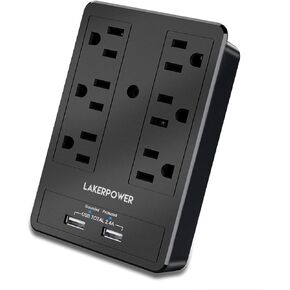 Surge Protector 11 IN 1, Multi Plug Outlet Extender with 2 USB Charging Ports(Shared 2.4A), 3 Sided Outlet Splitter, Surge Protector Outlet Extender Wall Mount, USB Wall Adapter for Home,Travel,Office