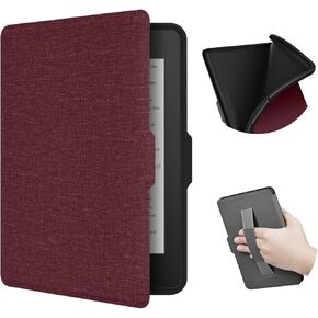 حافظة ERUNTO لجهاز Kindle Paperwhite مقاس 6.8 بوصة (الجيل الحادي عشر في 2021)، غطاء TPU مع نسيج قماش وحزام يد على الظهر، غطاء مغناطيسي مع وظيفة الاستيقاظ/النوم الذكية (أسود) in Kuwait