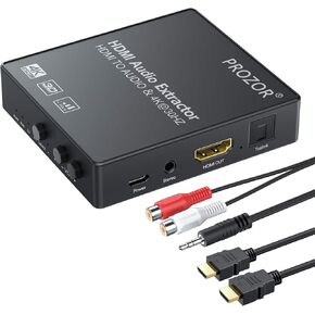 مستخرج صوت PROZOR HDMI مع التحكم في مستوى الصوت 4K، HDMI إلى Spdif بصري Toslink + R/L(RCA) + 3.5 ملم صوت ستيريو يدعم 4K 3D 1080P in Kuwait