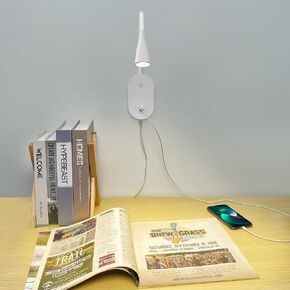 Wall Reading Light, Book Light for Reading in Bed, Touch Control USB Output Modern Reading Lamp,5 Dimmable LED Flexible Gooseneck 4000k Bed Lights, Easy to Install Black
