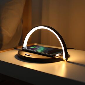 mooas Modern Simple Wireless Charging Nightlight (Wood), Max.15W Fast Wireless Charger, Touch Control, 3-Level Brightness, for Galaxy S10/S20/Note 10, iPhone X/11/11 Pro, Airpods 2, LG V50/G7/G8