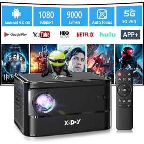 Autofocu Smart Projector with Android TV OS, Xgody A40 9000L Mini Projector with WiFi and Bluetooth, 1080P Support HD Home Theater Projector with Netflix 7000+APPs Bulit-in Hi-Fi Speaker and Remote in Kuwait