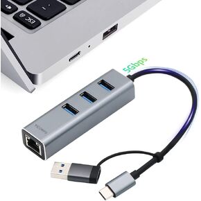 USB C to Ethernet Adapter YICORPS 3 Port USB 3.0 Expander Hub to RJ45 LAN with Gigabit Ethernet LAN Adapter for MacBook/Windows 10/8.1/Surface Pro/Chromebook/Linux and More Laptop in Saudi Arabia