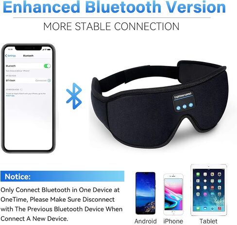 Sleep Headphones, Bluetooth 5.0 Wireless 3D Eye Mask, Lightimetunnel Washable Sleeping Headphones for Side Sleepers With Adjustable Ultra Thin Stereo Speakers Microphone Hands Free for Insomnia Travel in Kuwait