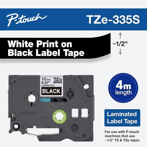 Brother Genuine P-Touch TZe-335S Economy Label Tape, Standard Laminated P-Touch Tape, White on Black, Perfect for Indoor or Outdoor Use, Water Resistant, (4M), Single-Pack in Saudi Arabia