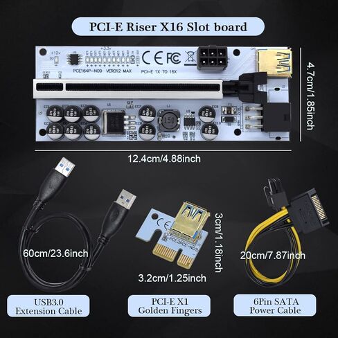 بطاقة محول Pcie Riser، بطاقة تعدين 1X إلى 16X لأجهزة Bitcoin Litecoin ETH مع كابل طاقة Sata 6Pin، Ver012 GPU Pcie 3.0 Riser USB Cable Express Kits-2Pack in Kuwait