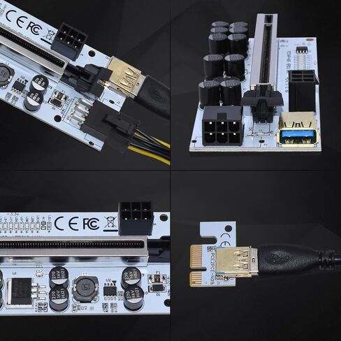 بطاقة محول Pcie Riser، بطاقة تعدين 1X إلى 16X لأجهزة Bitcoin Litecoin ETH مع كابل طاقة Sata 6Pin، Ver012 GPU Pcie 3.0 Riser USB Cable Express Kits-2Pack in Kuwait