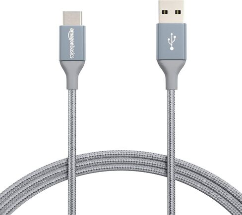 Amazon Basics Nylon Braided USB-C to USB-A 2.0 Fast Charging Cable, 480Mbps Speed, USB-IF Certified, Charge and Sync, for Apple iPhone 16/15, iPad, Samsung Galaxy, Tablets, Laptops, 3 foot, Dark Grey in Kuwait