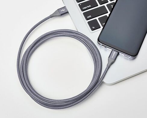 Amazon Basics Nylon Braided USB-C to USB-A 2.0 Fast Charging Cable, 480Mbps Speed, USB-IF Certified, Charge and Sync, for Apple iPhone 16/15, iPad, Samsung Galaxy, Tablets, Laptops, 3 foot, Dark Grey in Kuwait