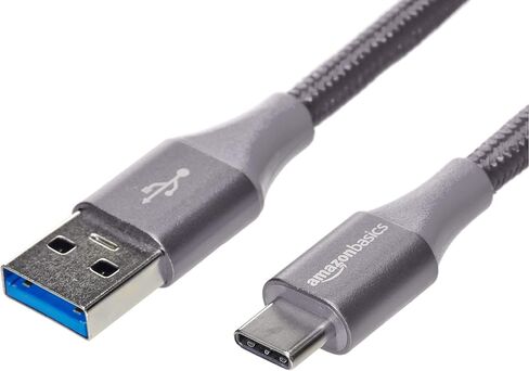 Amazon Basics USB-C to USB-A 2.0 Fast Charger Cable, Nylon Braided Cord, 480Mbps Speed, USB-IF Certified, for Apple iPhone 15, iPad, Samsung Galaxy, Tablets, Laptops, 6 Foot, Dark Gray in Saudi Arabia