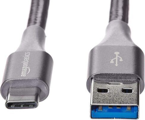 Amazon Basics USB-C to USB-A 2.0 Fast Charger Cable, Nylon Braided Cord, 480Mbps Speed, USB-IF Certified, for Apple iPhone 15, iPad, Samsung Galaxy, Tablets, Laptops, 6 Foot, Dark Gray in Saudi Arabia