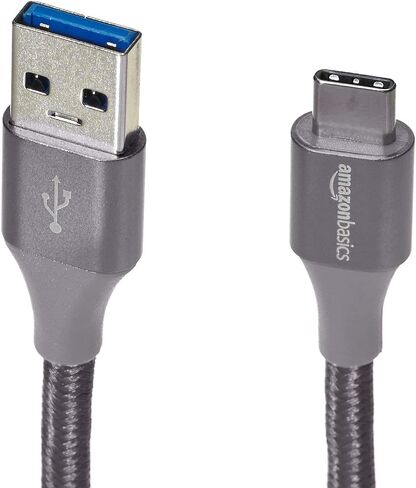 Amazon Basics USB-C to USB-A 2.0 Fast Charger Cable, Nylon Braided Cord, 480Mbps Speed, USB-IF Certified, for Apple iPhone 15, iPad, Samsung Galaxy, Tablets, Laptops, 6 Foot, Dark Gray in Saudi Arabia