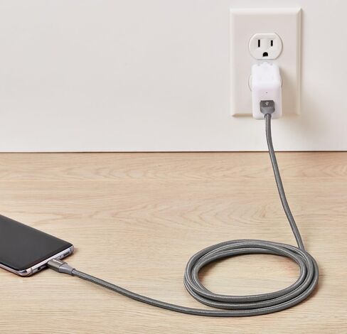 Amazon Basics USB-C to USB-A 2.0 Fast Charger Cable, Nylon Braided Cord, 480Mbps Speed, USB-IF Certified, for Apple iPhone 15, iPad, Samsung Galaxy, Tablets, Laptops, 6 Foot, Dark Gray in Saudi Arabia
