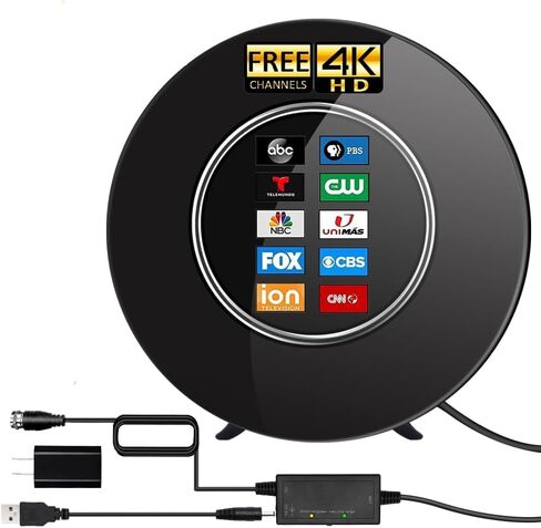 600 Miles Range TV Antenna Free Channels, HDTV Digital Antenna Amplifier, Ultra HD 4K HDR 1080P Powerful TV Signal Booster for Smart TV/Old TV 32FT Cable Indoor (Adapter Included) in Kuwait
