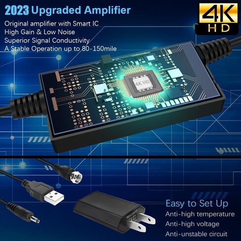 600 Miles Range TV Antenna Free Channels, HDTV Digital Antenna Amplifier, Ultra HD 4K HDR 1080P Powerful TV Signal Booster for Smart TV/Old TV 32FT Cable Indoor (Adapter Included) in Kuwait