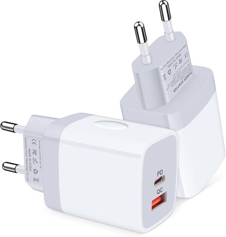 محول USB C، محول قابس أوروبي، 2 حزمة سريعة 20 وات محول طاقة للسفر الأوروبي من النوع C لشواحن الحائط iPhone 17 16 15 14 13 12 11 Pro Max XR XS X 8، Samsung Galaxy S25 A17، iPad، Google Pixel in Kuwait