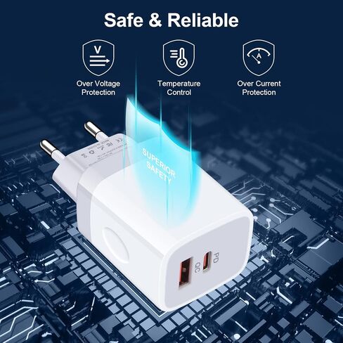محول USB C، محول قابس أوروبي، 2 حزمة سريعة 20 وات محول طاقة للسفر الأوروبي من النوع C لشواحن الحائط iPhone 17 16 15 14 13 12 11 Pro Max XR XS X 8، Samsung Galaxy S25 A17، iPad، Google Pixel in Kuwait