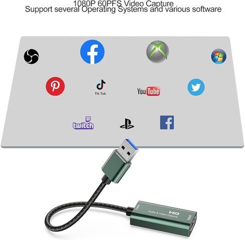 بطاقة التقاط الفيديو، بطاقة التقاط HDMI 4K، تسجيل فيديو صوتي من USB إلى HDMI بدقة 1080P@30 هرتز، 4K@30 هرتز للتدريس والبث والألعاب والبث المباشر ومؤتمرات الفيديو in Kuwait