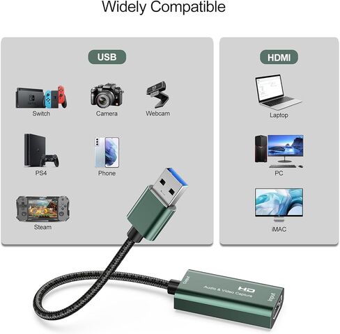 بطاقة التقاط الفيديو، بطاقة التقاط HDMI 4K، تسجيل فيديو صوتي من USB إلى HDMI بدقة 1080P@30 هرتز، 4K@30 هرتز للتدريس والبث والألعاب والبث المباشر ومؤتمرات الفيديو in Kuwait