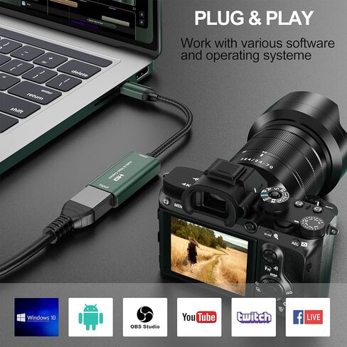 بطاقة التقاط، بطاقة التقاط فيديو SROMGEE USB C إلى HDMI، بطاقة التقاط جهاز التقاط الصوت لتسجيل البث بدقة 1080P@30 هرتز، 4K@30 هرتز للتدريس والبث والألعاب والبث المباشر ومؤتمرات الفيديو in Kuwait