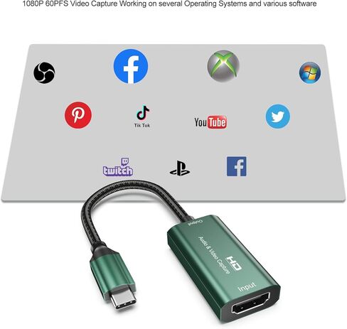 بطاقة التقاط، بطاقة التقاط فيديو SROMGEE USB C إلى HDMI، بطاقة التقاط جهاز التقاط الصوت لتسجيل البث بدقة 1080P@30 هرتز، 4K@30 هرتز للتدريس والبث والألعاب والبث المباشر ومؤتمرات الفيديو in Kuwait