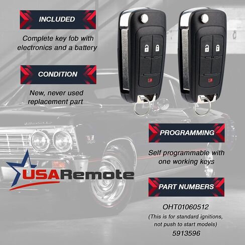 Car Key Fob Keyless Entry Remote Flip fits 2010-2017 Chevy Equinox, Sonic, Terrain (OHT01060512 3-btn), Set of 2 in Kuwait