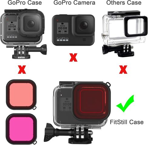 【3 عبوات】 فلاتر الغوص فقط من أجل FitStill Go Pro Hero 8، حافظة واقية مقاومة للماء باللون الأسود، تعزز الألوان لمختلف مقاطع الفيديو والصور الفوتوغرافية تحت الماء in Kuwait