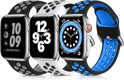 أحزمة Lerobo الرياضية البديلة المتوافقة مع Apple Watch SE/Ultra iWatch Series 8 7 6 5 4 3 2 1 - 44 مم 42 مم 45 مم 49 مم 41 مم 40 مم 38 مم، حزام سيليكون ناعم مسامي للرجال والنساء، 3 عبوات in Kuwait