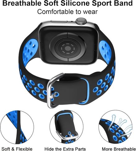 أحزمة Lerobo الرياضية البديلة المتوافقة مع Apple Watch SE/Ultra iWatch Series 8 7 6 5 4 3 2 1 - 44 مم 42 مم 45 مم 49 مم 41 مم 40 مم 38 مم، حزام سيليكون ناعم مسامي للرجال والنساء، 3 عبوات in Kuwait