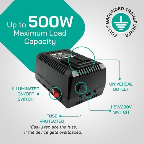 300 Watt Step Up/Step Down Travel Voltage Converter, 220/110v to 110/220v converter with Type B Plug - Compatible with Hair Straightener, Camera, Laptop & More in Kuwait