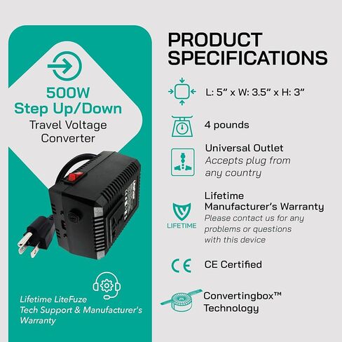 300 Watt Step Up/Step Down Travel Voltage Converter, 220/110v to 110/220v converter with Type B Plug - Compatible with Hair Straightener, Camera, Laptop & More in Kuwait