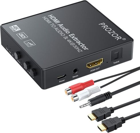 مستخرج صوت PROZOR HDMI مع التحكم في مستوى الصوت 4K، HDMI إلى Spdif بصري Toslink + R/L(RCA) + 3.5 ملم صوت ستيريو يدعم 4K 3D 1080P in Kuwait
